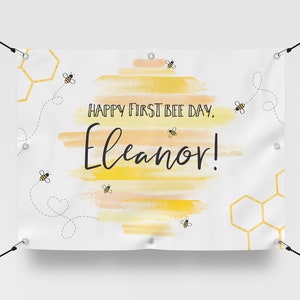 Bee Birthday Banner Backdrop Printable Digital File, First Bee Day Backdrop, Honey Bee Banner Party Decor, Bee Photo Backdrop Download