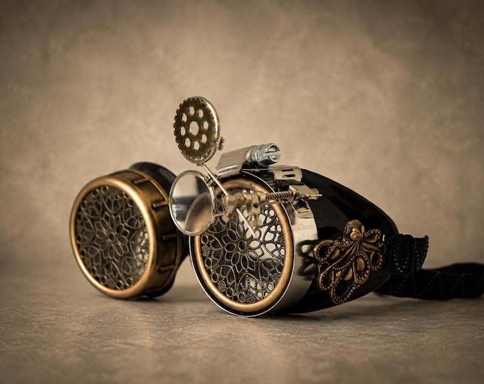 Steampunk Goggles Victorian Octopus Charm, Cosplay Rave Festival Costume Accessory