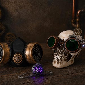 Steampunk Goggles, Costume Mask and Light-Up Necklace Set