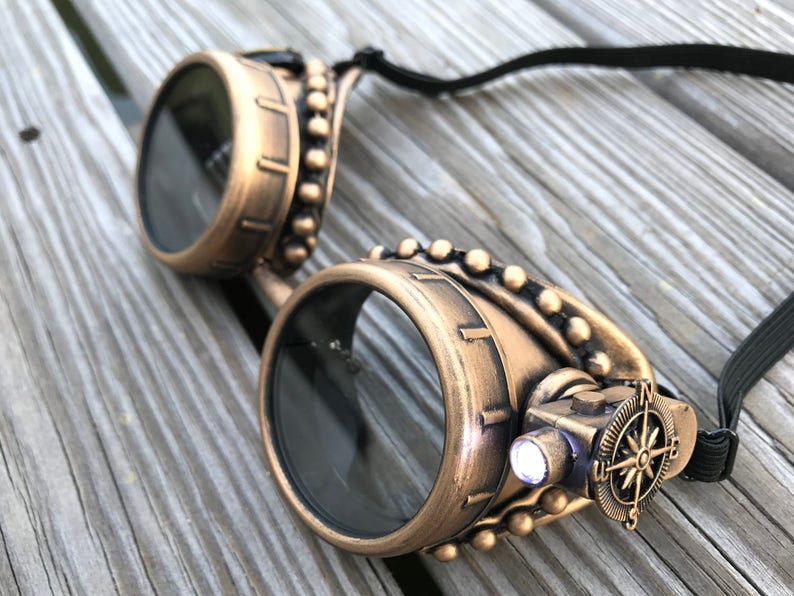 Bronze Spike Steam Punk Rocker Biker Vintage Aviator Goggles Costume Accessory