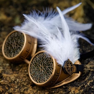 Steampunk Goggles: Handmade Pirate Monocle with Feathers & Compass