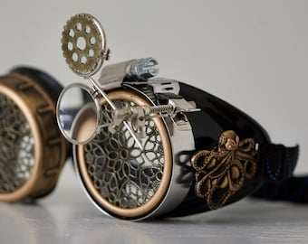 Steampunk Goggles: Victorian Rave Costume Accessory with Octopus Charm