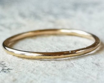 Yellow Gold Band - Simple Gold Ring - Gold Stacking Ring - Gold Fill Ring - Plain Gold Band - Gold Wedding Ring - Hammered Gold Ring