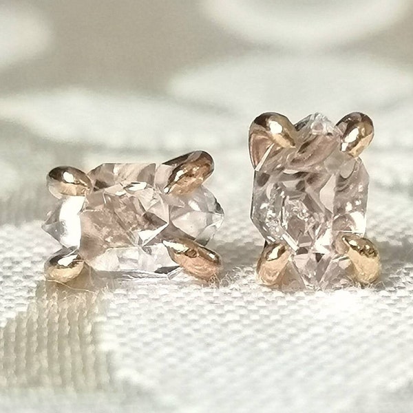 Rose Gold Herkimer Diamond Stud Earrings - Crystal Earrings - Minimalist Earrings - Post Earrings - Rose Gold Fill - Everyday Earrings