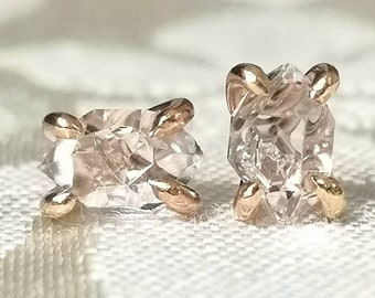 Rose Gold Herkimer Diamond Stud Earrings - Crystal Earrings - Minimalist Earrings - Post Earrings - Rose Gold Fill - Everyday Earrings