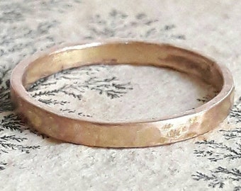 Solid 14 Karat Gold Wedding Band - Yellow Gold Ring - Rose Gold Band - Hammered Wedding Ring - Solid Gold Ring - Rustic Wedding Band