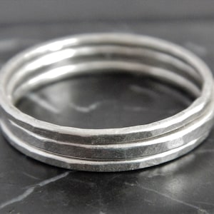 Sterling Silver Stacking Ring Set - Hammered Silver Rings - Set of Three Rings - Minimalist Silver Rings - Stackable Rings - Gift for Her