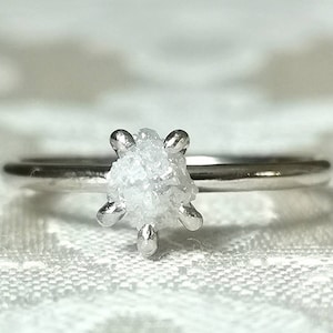 Rough White Diamond Engagement Ring - Genuine Uncut Diamond Ring - Raw Gemstone Stacking Ring - Boho Engagement Ring - Handmade Jewelry