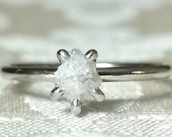 Rough White Diamond Engagement Ring - Genuine Uncut Diamond Ring - Raw Gemstone Stacking Ring - Boho Engagement Ring - Handmade Jewelry