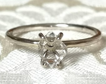 Palladium White Gold Herkimer Diamond Quartz Crystal Ring - 14K White Gold Ring - Raw Crystal Engagement Ring - Rough Stone - Gaia's Candy