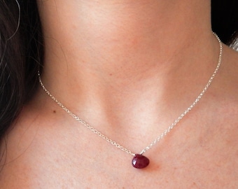 Simple Wire-Wrapped Natural Ruby and Sterling Silver Pendant - Minimalist Necklace - Ruby Necklace - July Birthstone - Mother's Day Gift