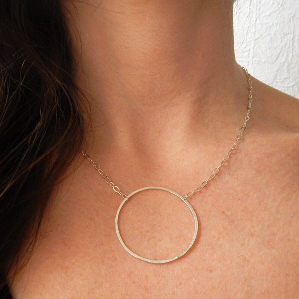 Large Open Circle Necklace - Full Moon Jewelry - Geometric Necklace - Silver Circle - Gold Circle Necklace - Gift Under 75 - Girlfriend Gift