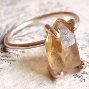 Natürlicher Roh Citrin Kristall Ring - November Birthstone Schmuck - Rohstein Ring - Citrin Verlobungsring - Gold Rohkristall Ring