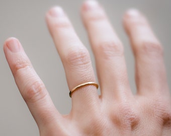 Simple 1.3mm Yellow Gold Stacking Ring - Minimalist Jewelry - Thin Wedding Band - Hammered Gold Ring - Unisex Wedding Rings - Promise Ring