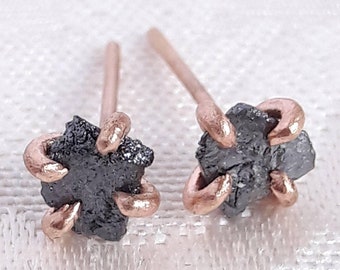 Rough Diamond Stud Earrings - Raw Gemstone Earrings - Genuine Diamond Earrings - Unisex Jewelry - Minimalist Earrings - Gifts Under 50