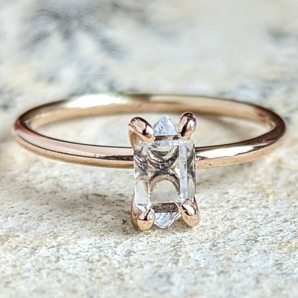 Rose Gold Herkimer Diamond Ring - Rose Gold Engagement Ring - Filled Rose Gold Ring - Rough Stone Ring - Raw Crystal Ring - Anniversary Gift