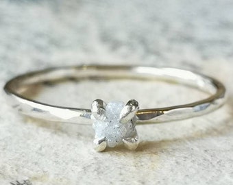 Delicate Tiny Rough White Diamond Stacking Ring - Raw Diamond Promise Ring - Stackable Raw Stone Ring - April Birthstone - Girlfriend Gift