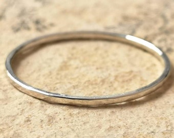 Delicate 1mm Sterling Silver Ring - Thin Silver Ring - Minimalist Ring - Stacking Ring - Simple Silver Band - Hammered Ring - Midi Ring