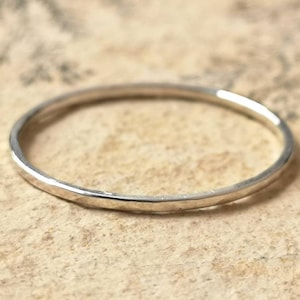 Delicate 1mm Sterling Silver Ring Thin Silver Ring Minimalist Ring Stacking Ring Simple Silver Band Hammered Ring Midi Ring image 1