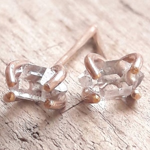 Rose Gold Herkimer Diamond Stud Earrings Crystal Earrings Minimalist Earrings Post Earrings Rose Gold Fill Everyday Earrings image 5