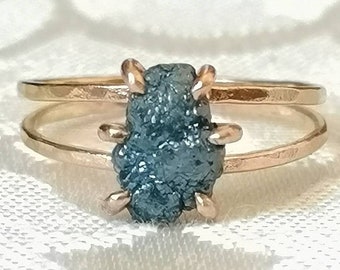 Solid Gold Rough Diamond Engagement Ring - Raw Diamond Ring - Diamond Wedding Band - Blue Diamond Ring - Pink Diamond - Black Diamond Ring