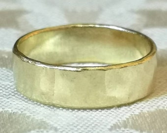 Wide Solid Gold Wedding Ring - Hammered Gold Band - Plain 14 Karat Gold Ring - Yellow Gold Ring - Rose Gold Band - Palladium White Gold Ring