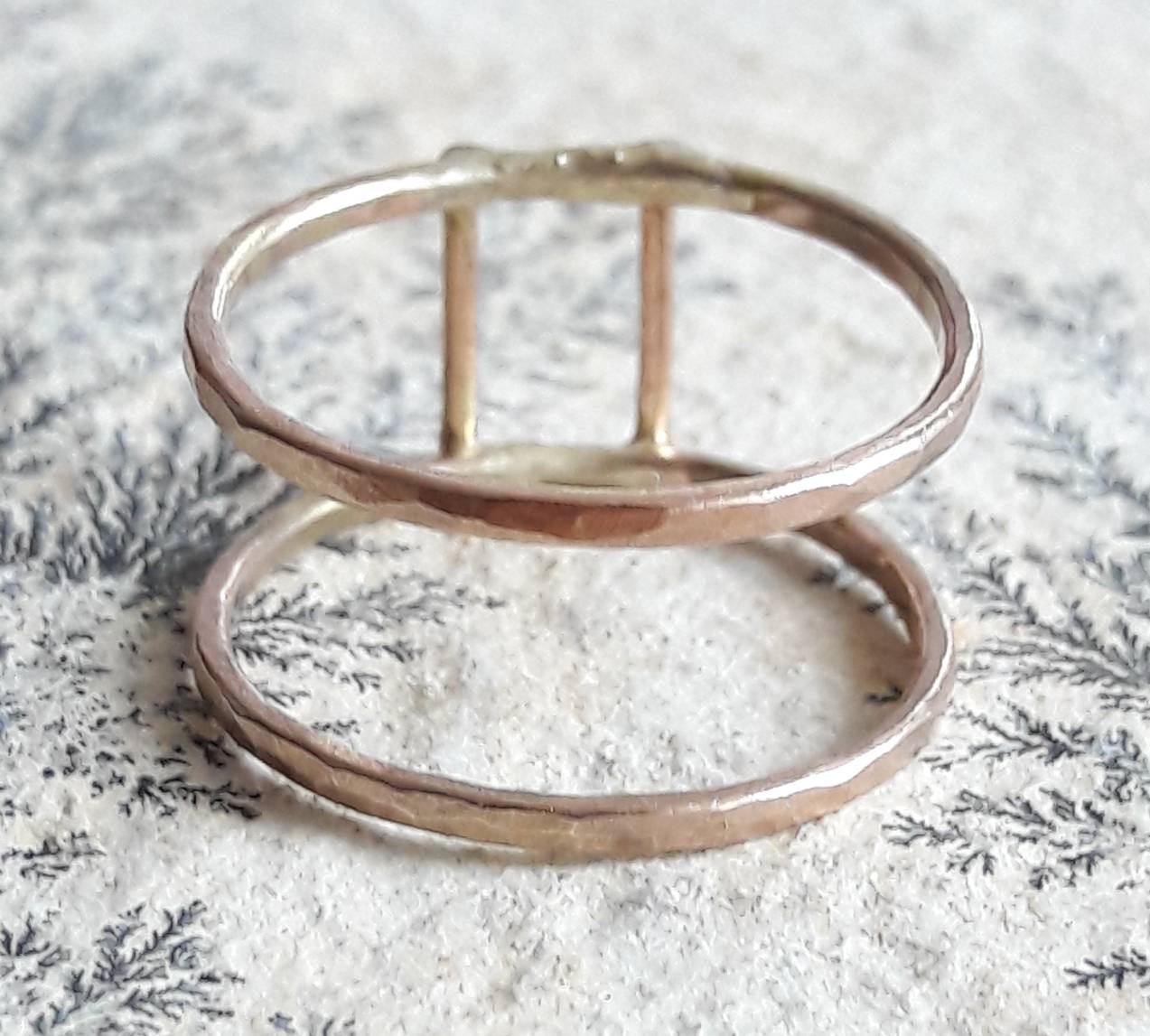 Double Band Ring Stackable Ring Hammered Gold Ring Midi - Etsy
