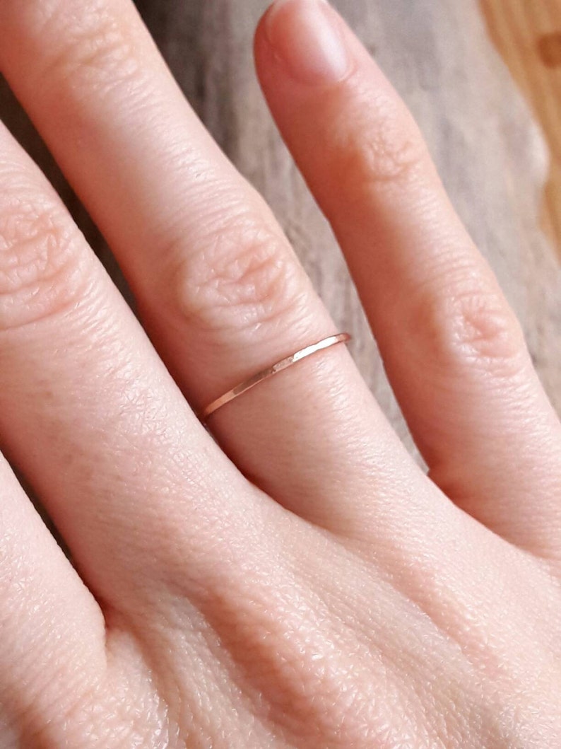 Thin Gold Ring Band Delicate Rose Gold Ring Solid Gold Red Gold Ring 1mm Rose Gold Stacking Ring Minimalist Ring Filled Gold