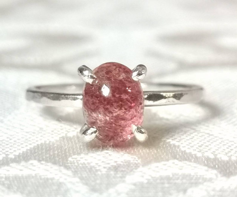 Natural Strawberry Quartz Stacking Ring Hematite Quartz Ring Etsy
