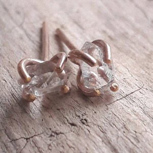 Rose Gold Herkimer Diamond Stud Earrings Crystal Earrings Minimalist Earrings Post Earrings Rose Gold Fill Everyday Earrings image 6