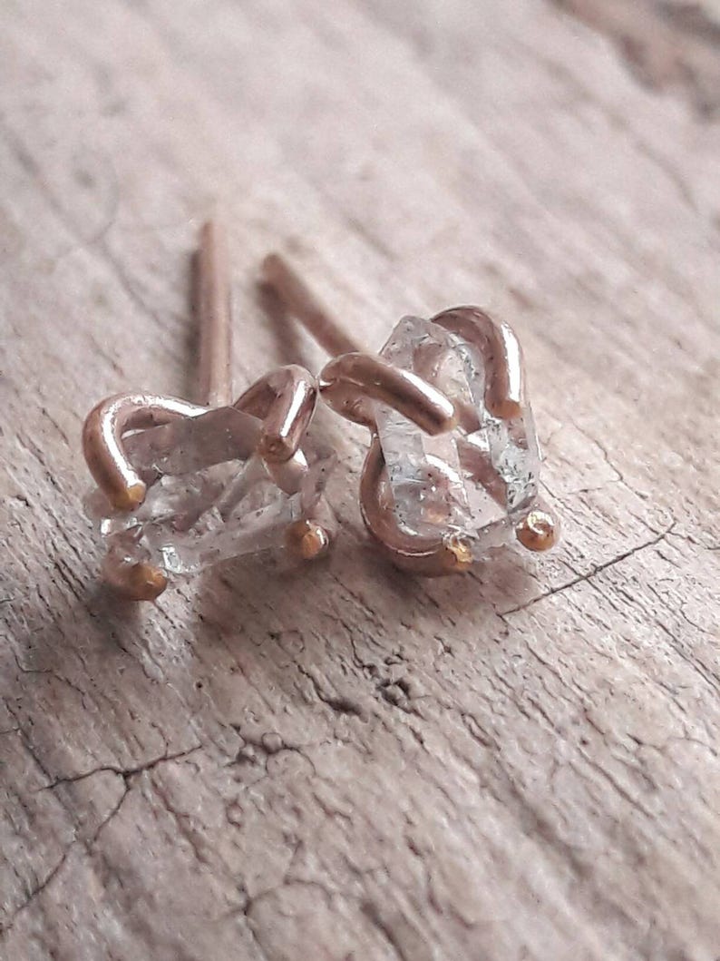 Rose Gold Herkimer Diamond Stud Earrings Crystal Earrings Minimalist Earrings Post Earrings Rose Gold Fill Everyday Earrings image 6