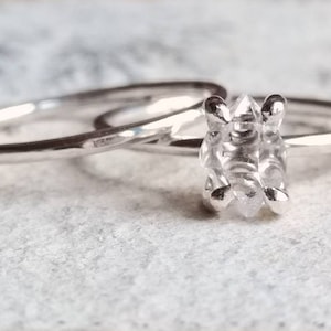 Herkimer Diamond and Sterling Silver Ring Set - Silver Wedding Ring Set - Quartz Crystal Bridal Set - Boho Wedding Rings - Raw Crystal Rings