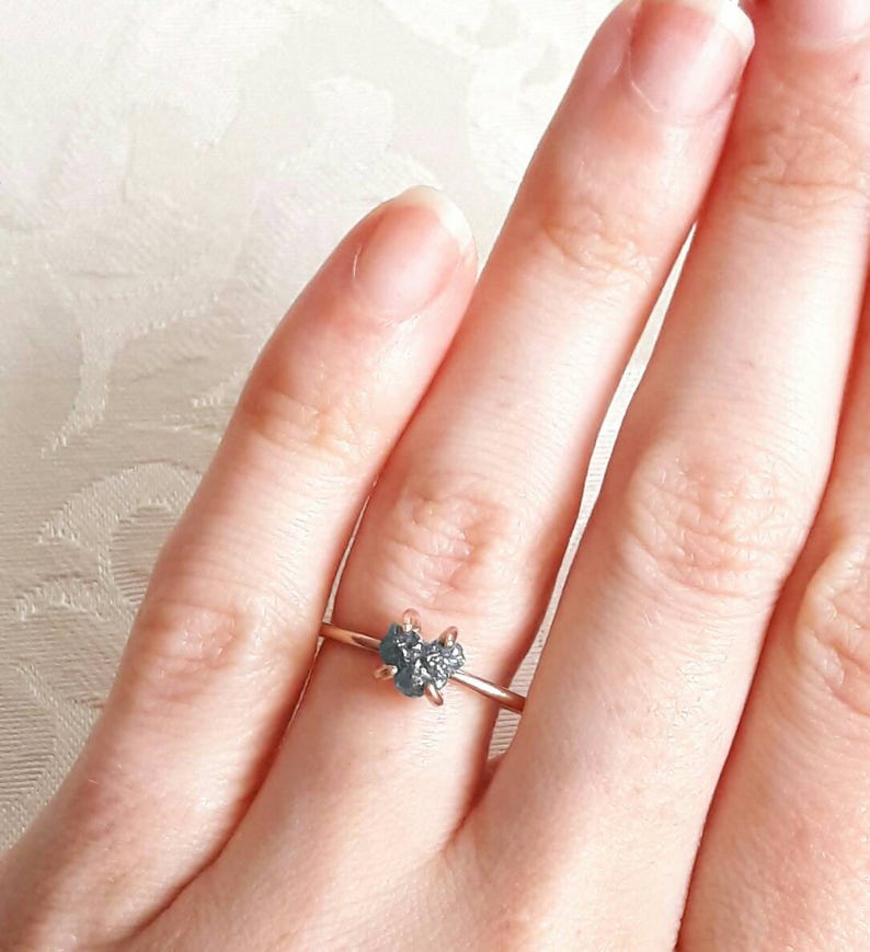 Rough Blue Diamond and Gold Fill Engagement Ring Raw Diamond Etsy