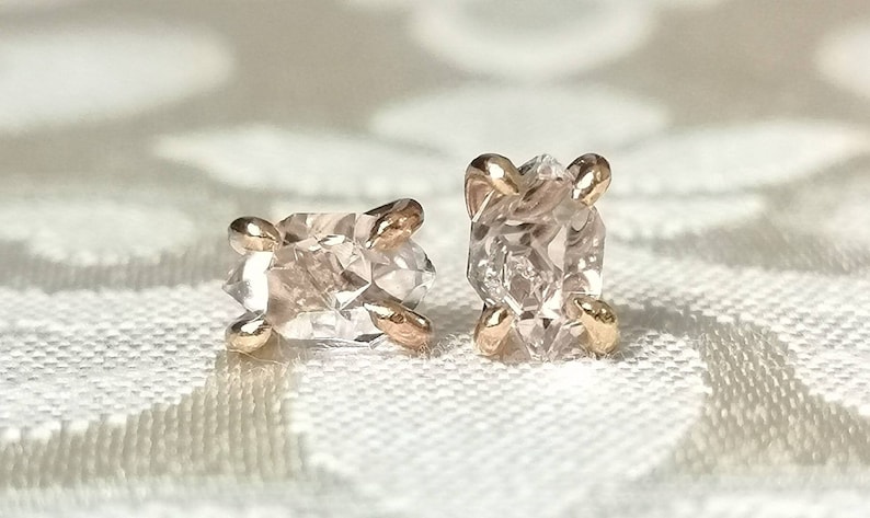 Rose Gold Herkimer Diamond Stud Earrings Crystal Earrings Minimalist Earrings Post Earrings Rose Gold Fill Everyday Earrings image 1