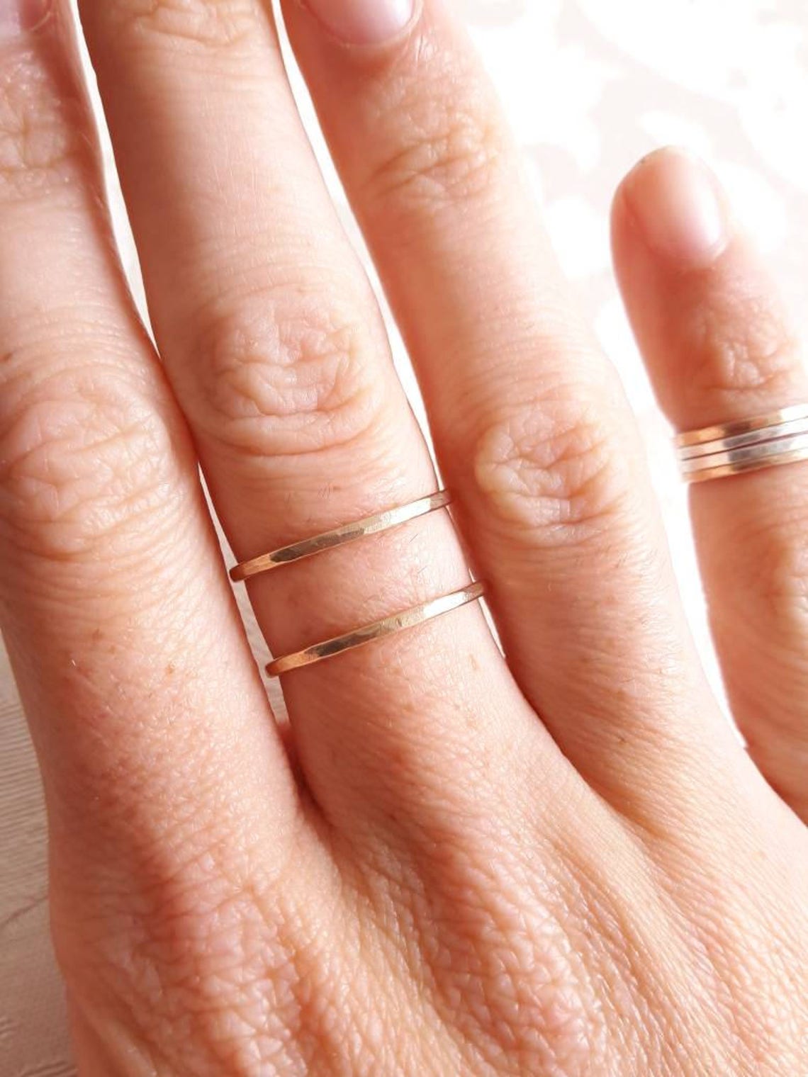Double Band Ring Stackable Ring Hammered Gold Ring Ring Etsy