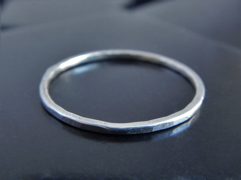 Delicate 1mm Sterling Silver Ring Thin Silver Ring Minimalist Ring Stacking Ring Simple Silver Band Hammered Ring Midi Ring image 6