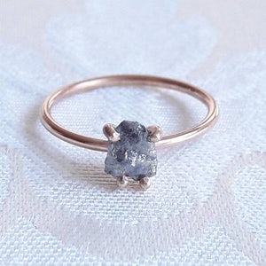 Rough Gray Diamond Engagement Ring Uncut Diamond Ring Raw Crystal Ring Rough Stone Jewelry Solitaire Ring Boho Gift for Girlfriend image 7