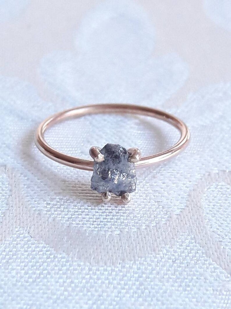 Rough Gray Diamond Engagement Ring Uncut Diamond Ring Raw Crystal Ring Rough Stone Jewelry Solitaire Ring Boho Gift for Girlfriend image 7