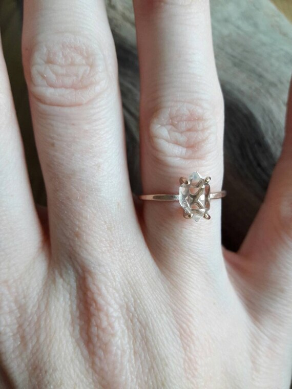 Rose Gold Herkimer Diamond Ring Rose Gold Engagement Ring Filled Rose Gold Ring Rough Stone Ring Raw Crystal Ring Anniversary Gift Etsy Canada