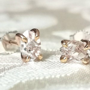 Rose Gold Herkimer Diamond Stud Earrings Crystal Earrings Minimalist Earrings Post Earrings Rose Gold Fill Everyday Earrings image 3