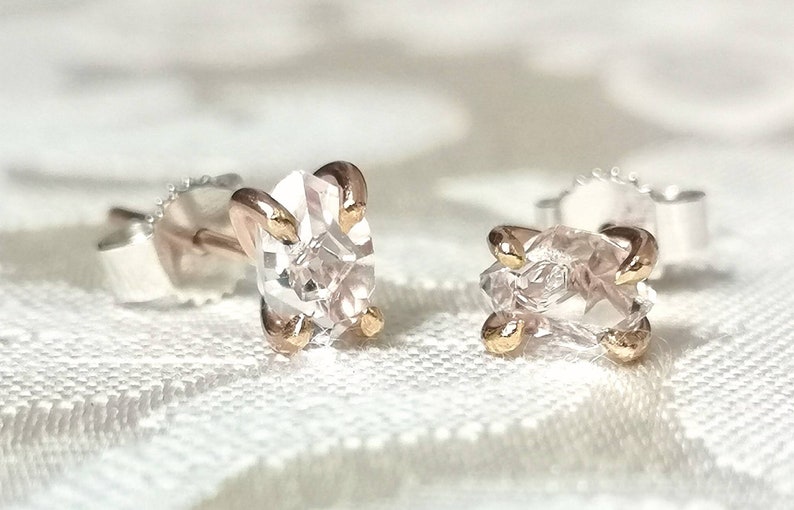 Rose Gold Herkimer Diamond Stud Earrings Crystal Earrings Minimalist Earrings Post Earrings Rose Gold Fill Everyday Earrings image 3