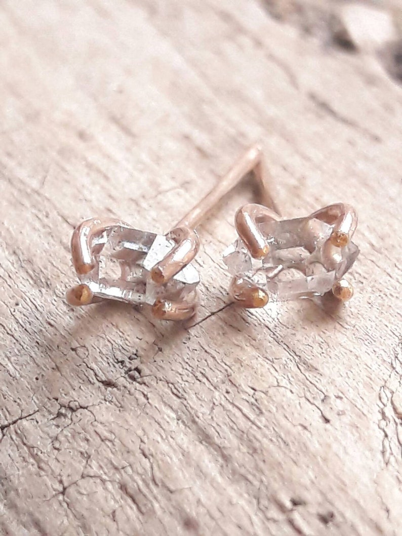 Rose Gold Herkimer Diamond Stud Earrings Crystal Earrings Minimalist Earrings Post Earrings Rose Gold Fill Everyday Earrings image 5