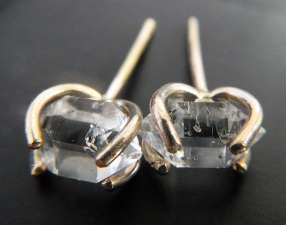 Herkimer Diamond Earrings Crystal Earrings Minimalist Earrings Gold Fill Earrings Post Earrings Solid Yellow Gold Fill Earrings Etsy
