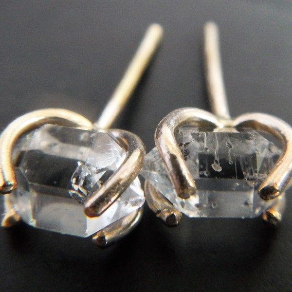 Herkimer Diamond Earrings - Crystal Earrings - Minimalist Earrings - Gold Fill Earrings - Post Earrings - Solid Yellow Gold Fill Earrings