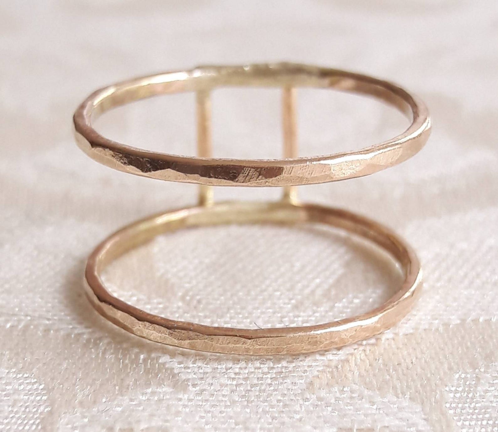 Double Band Ring Stackable Ring Hammered Gold Ring Ring Etsy