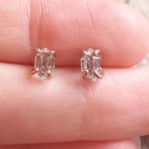 Rose Gold Herkimer Diamond Stud Earrings Crystal Earrings Minimalist Earrings Post Earrings Rose Gold Fill Everyday Earrings image 7