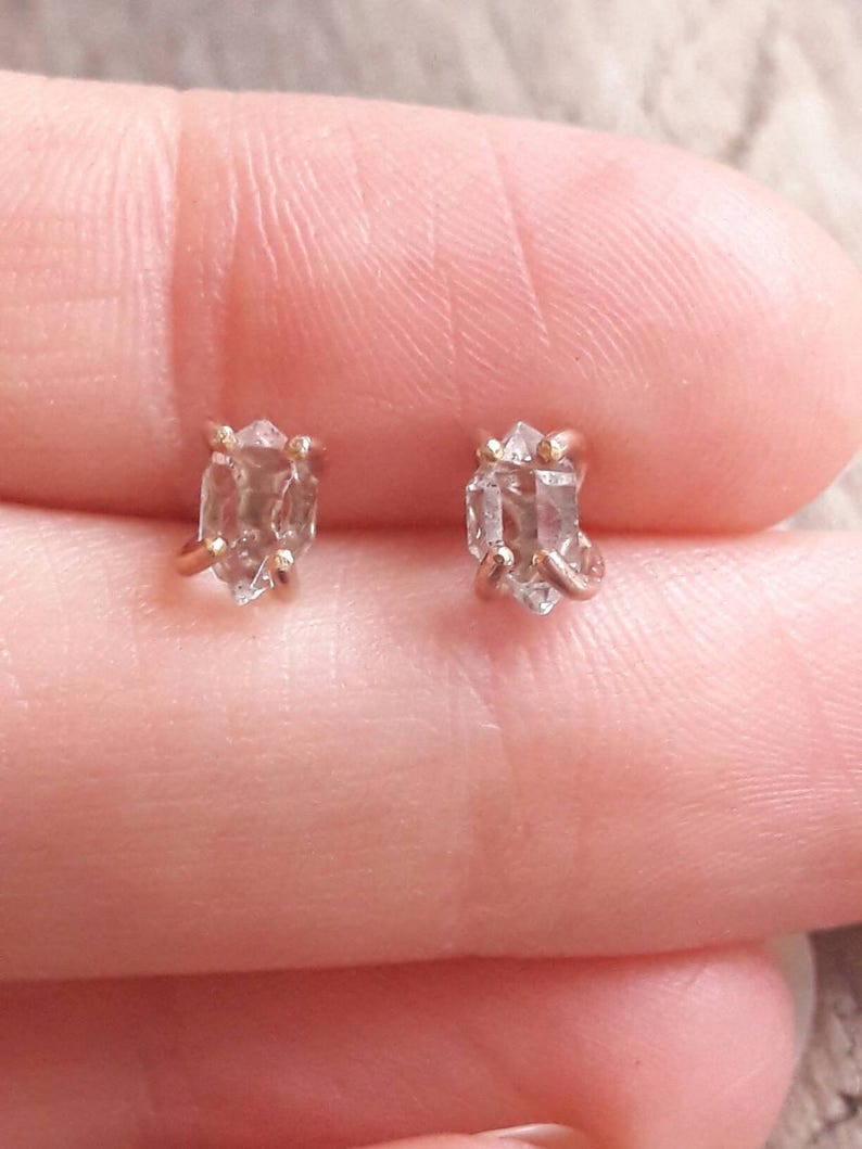 Rose Gold Herkimer Diamond Stud Earrings Crystal Earrings Minimalist Earrings Post Earrings Rose Gold Fill Everyday Earrings image 7