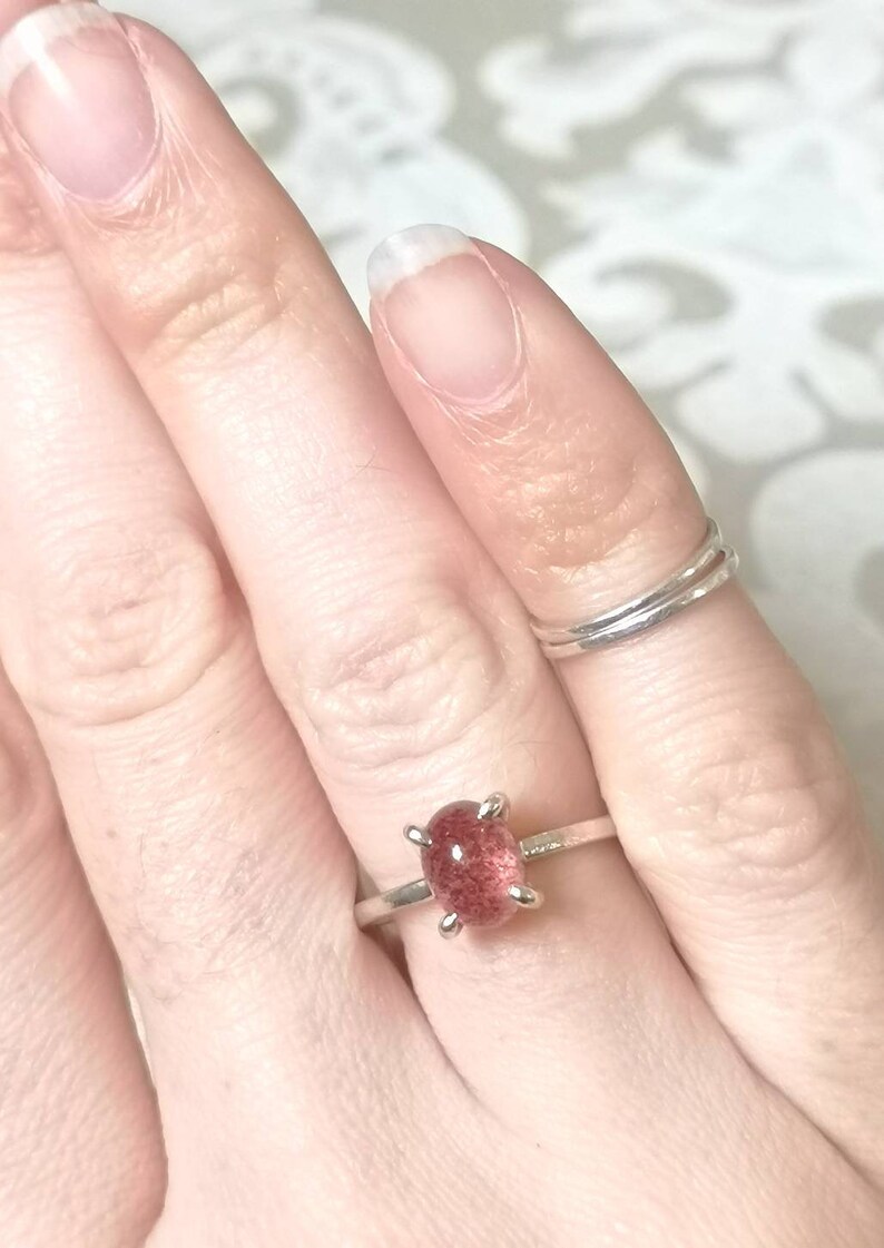 Natural Strawberry Quartz Stacking Ring Hematite Quartz Ring Etsy