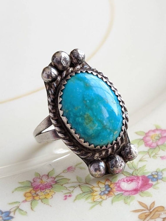 Vintage Turquoise Statement Ring - Eco Friendly G… - image 1