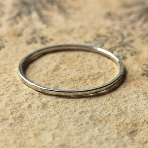 Delicate 1mm Sterling Silver Ring Thin Silver Ring Minimalist Ring Stacking Ring Simple Silver Band Hammered Ring Midi Ring image 2